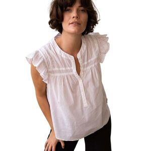 Xirena Luna Flutter Sleeve Peasant Cotton Blouse White S